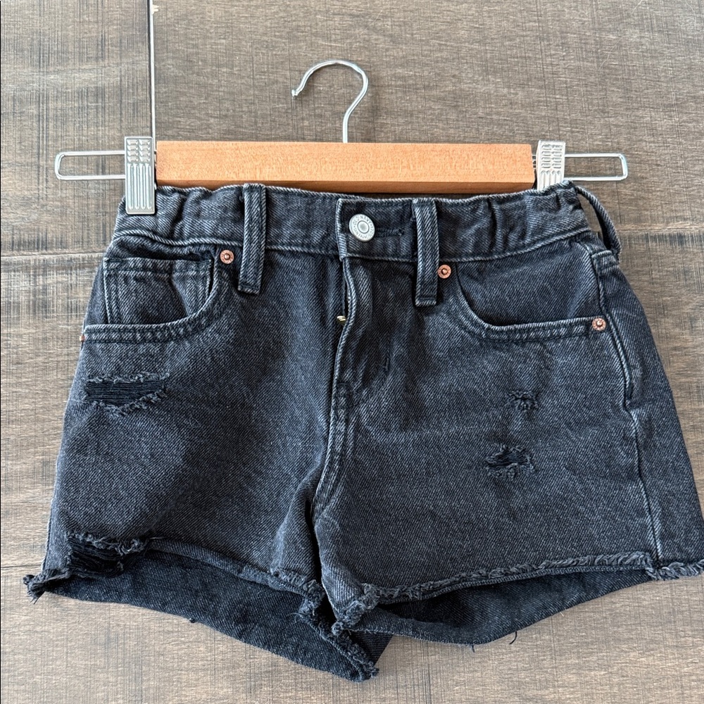 Kids Black Distressed Denim Shorts adjustable size 7